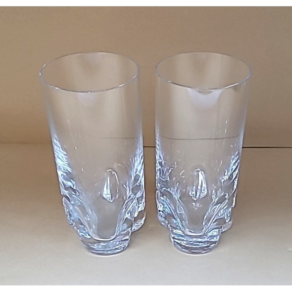 Set 2 Orrefors Crystal Flat Tumbler Excess Clear Glass 15oz Indented Base 6.25"H